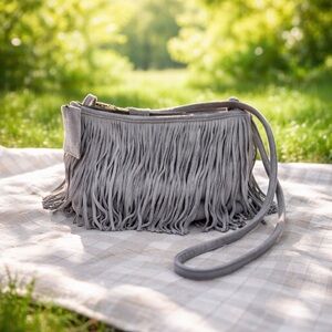 Suede Boho Fringe Gray Shoulder Bag By Street Level